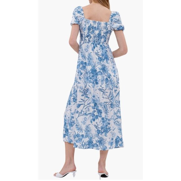 ZOE & CLAIRE Floral Puff Sleeve Front Slit Midi Dress size L - Picture 2 of 10